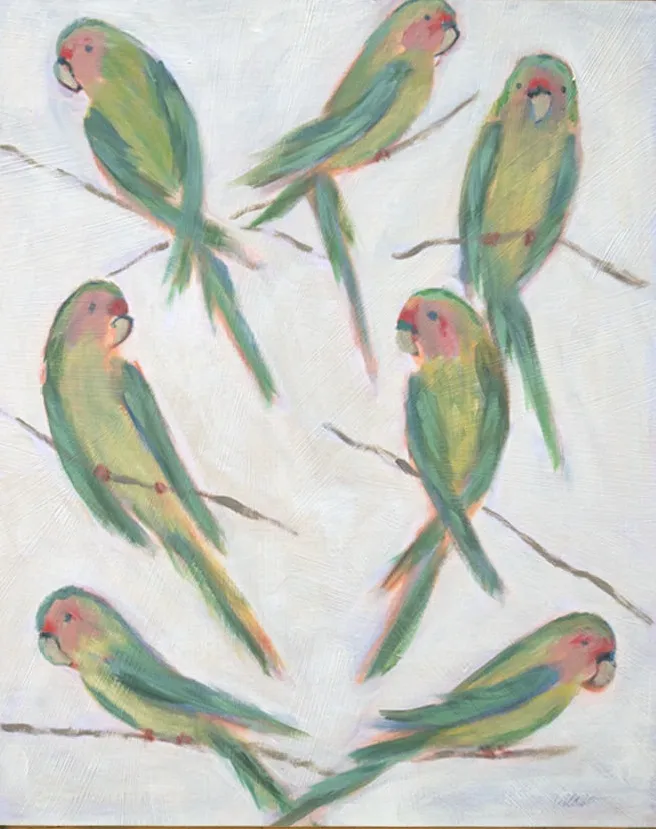 [BRCP2-12X16P-A-G] Carolina Parakeets Flock I (Gold, 12x16-Portrait)