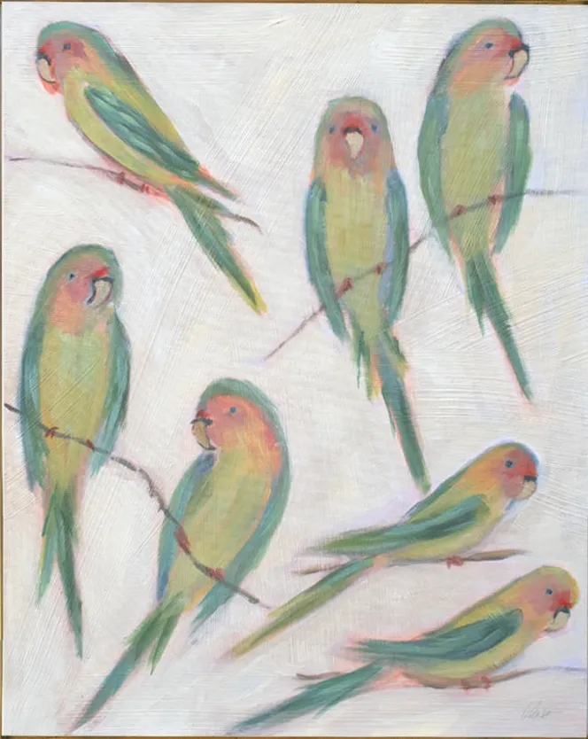 [BRCP1-12X16P-A-G] Carolina Parakeets Flock II (Gold, 12x16-Portrait)